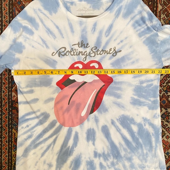 Rolling Stones Tie Dye Graphic Tee Blue and White Mouth Lips T-Shirt Size M - Picture 7 of 7